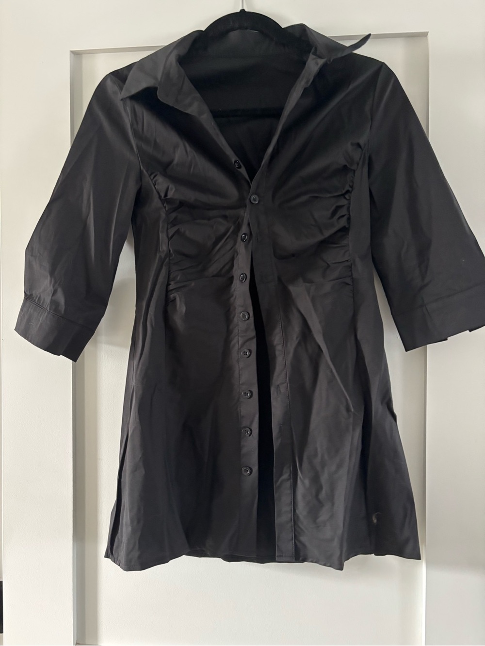 Women’s Black Button-Front Ruched Shirt Dress